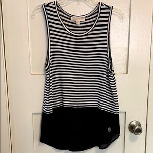Michael Kors striped sleeveless tank top sheer pleated bottom soft and stretchy